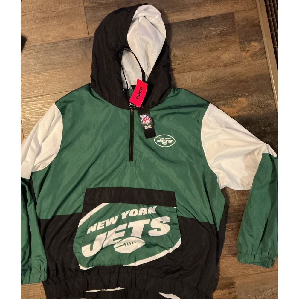 NWT New York Jets NFL Men's Warm-Up Windbreaker Jacket 1/4 Zip 2XL